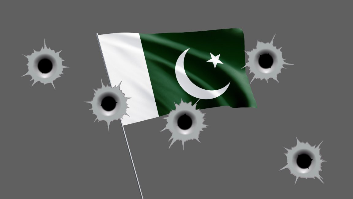 পাকিস্তানের পতাকা ও গোলাগুলির চিত্র। গ্রাফিক, গালা