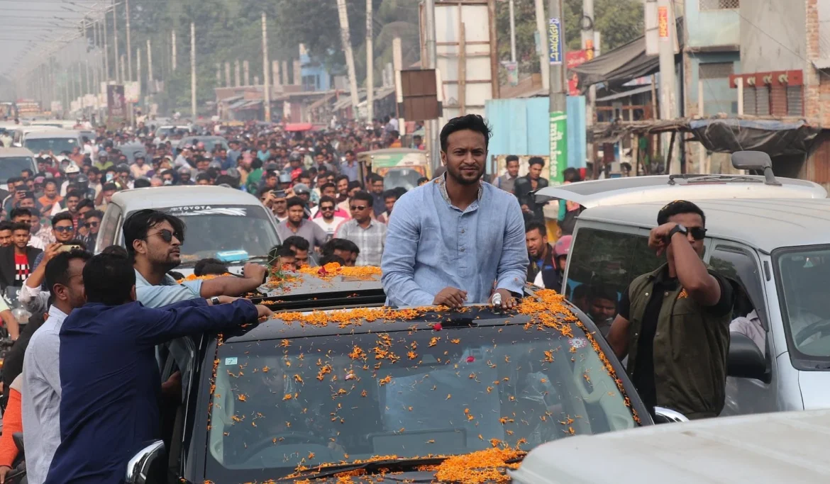 সর্বশেষ নির্বাচনে মাগুরায় প্রচারণায় সাকিব আল হাসান