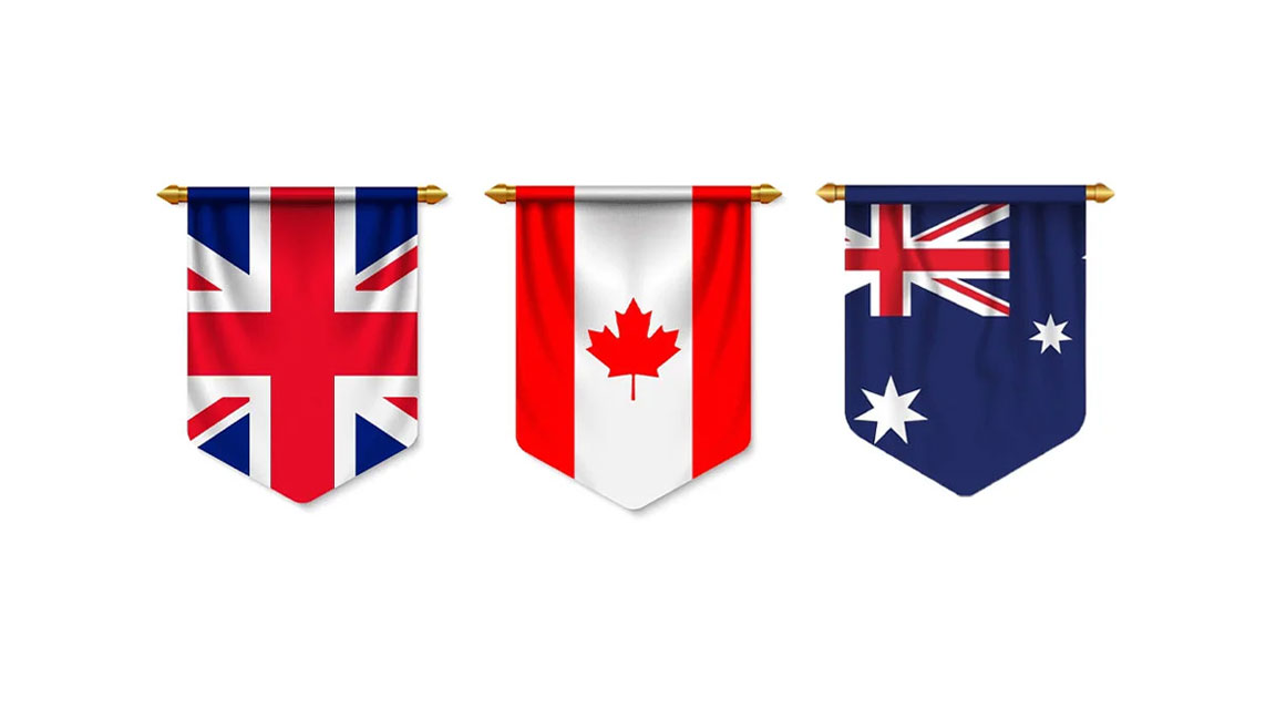 যুক্তরাজ্য, কানাডা ও অস্ট্রেলিয়ার পতাকা